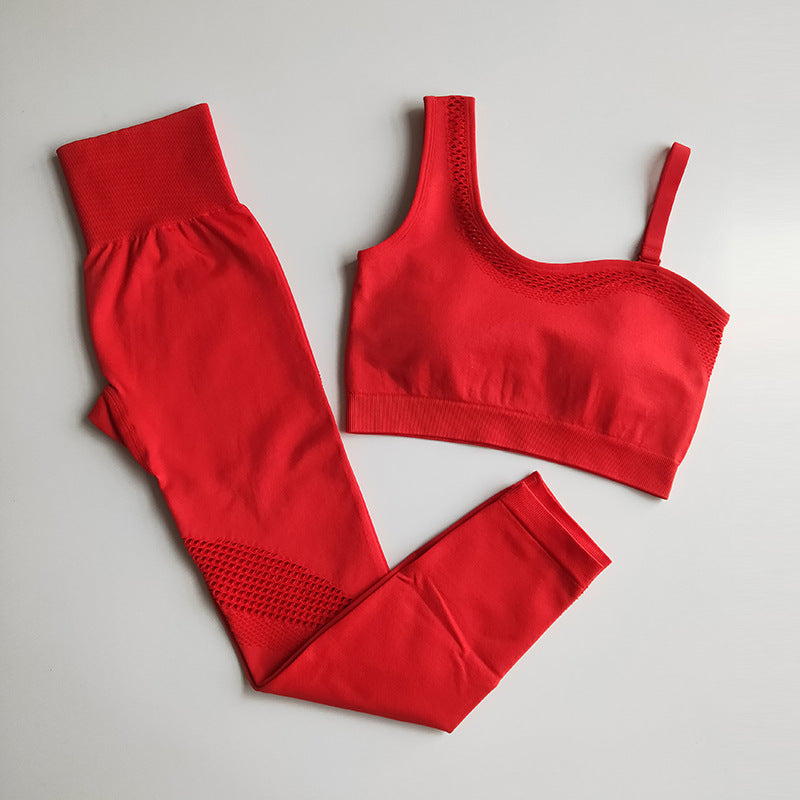 Women's One-Shoulder Sleeveless Gym Set