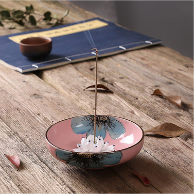 Lotus Leaf Ceramic Incense Holder – Hand-Painted Porcelain Plate for Sticks & Coils