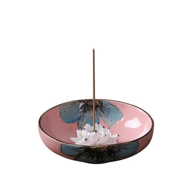 Lotus Leaf Ceramic Incense Holder – Hand-Painted Porcelain Plate for Sticks & Coils