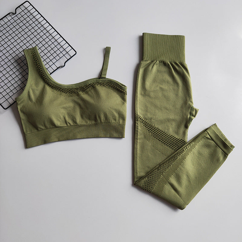 Women's One-Shoulder Sleeveless Gym Set