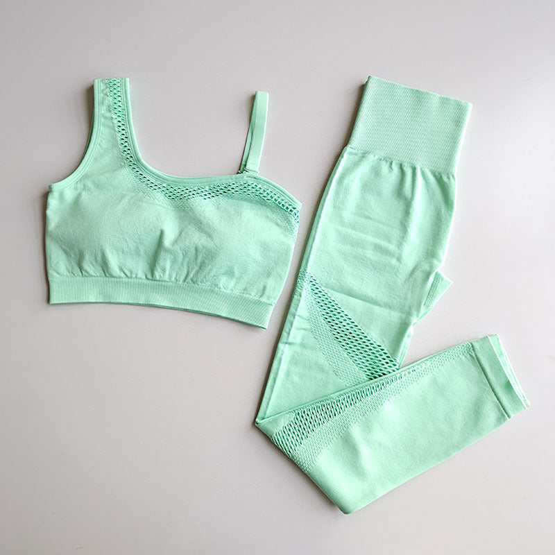 Women's One-Shoulder Sleeveless Gym Set