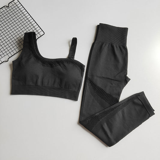 Women's One-Shoulder Sleeveless Gym Set