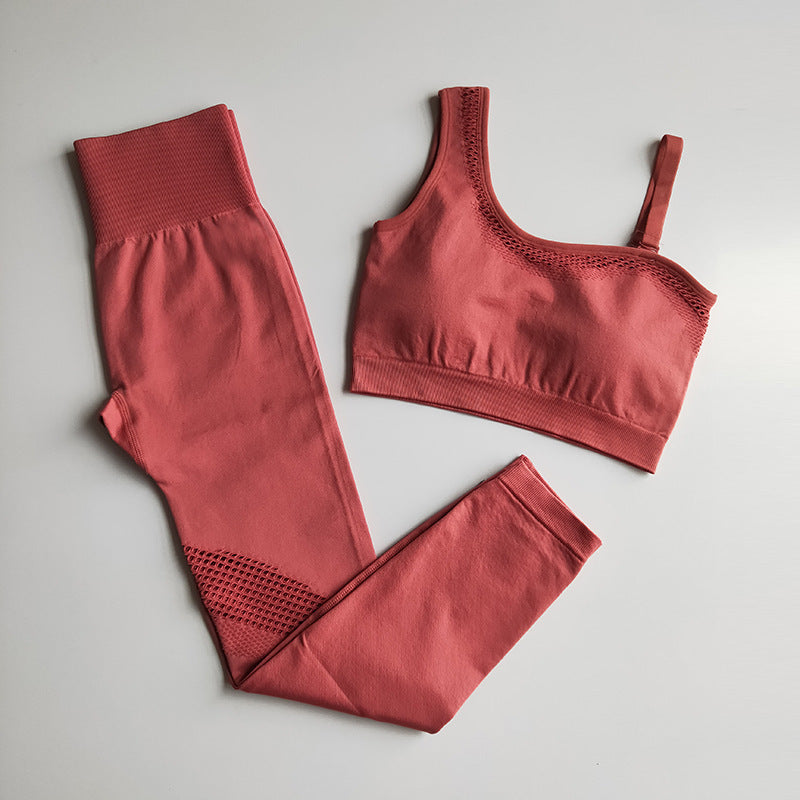 Women's One-Shoulder Sleeveless Gym Set