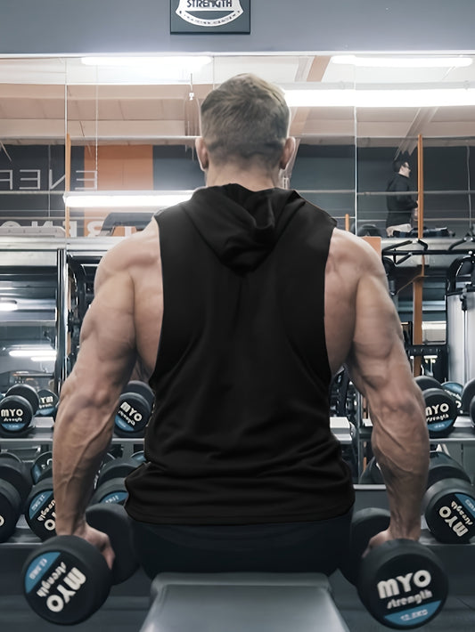 3pcs Men's Workout Hooded Sleeveless Gym Hoodies - Breathable Muscle-Cut Design, Medium-Stretch Fabric for Bodybuilding, Training & Summer Sports (Gym/Yoga/Running) - Regular Fit, Hand Wash/Dry Clean, Gym Clothes, Yoga Active