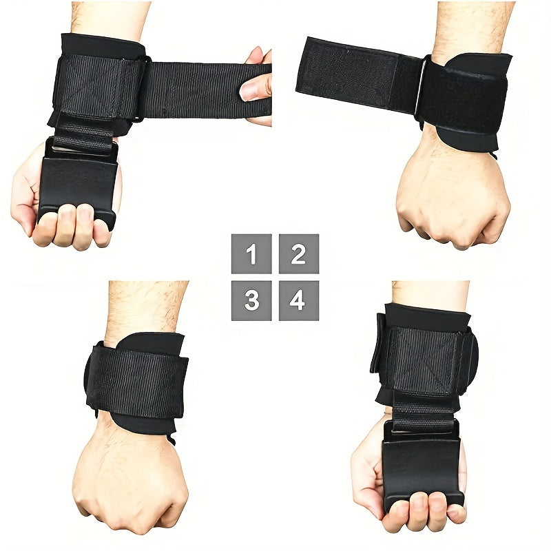 2-Pack Adjustable Weightlifting Wrist Hooks – Non-Slip Grip with Stainless Steel Support for Pull-Ups, Deadlifts & Strength Training"