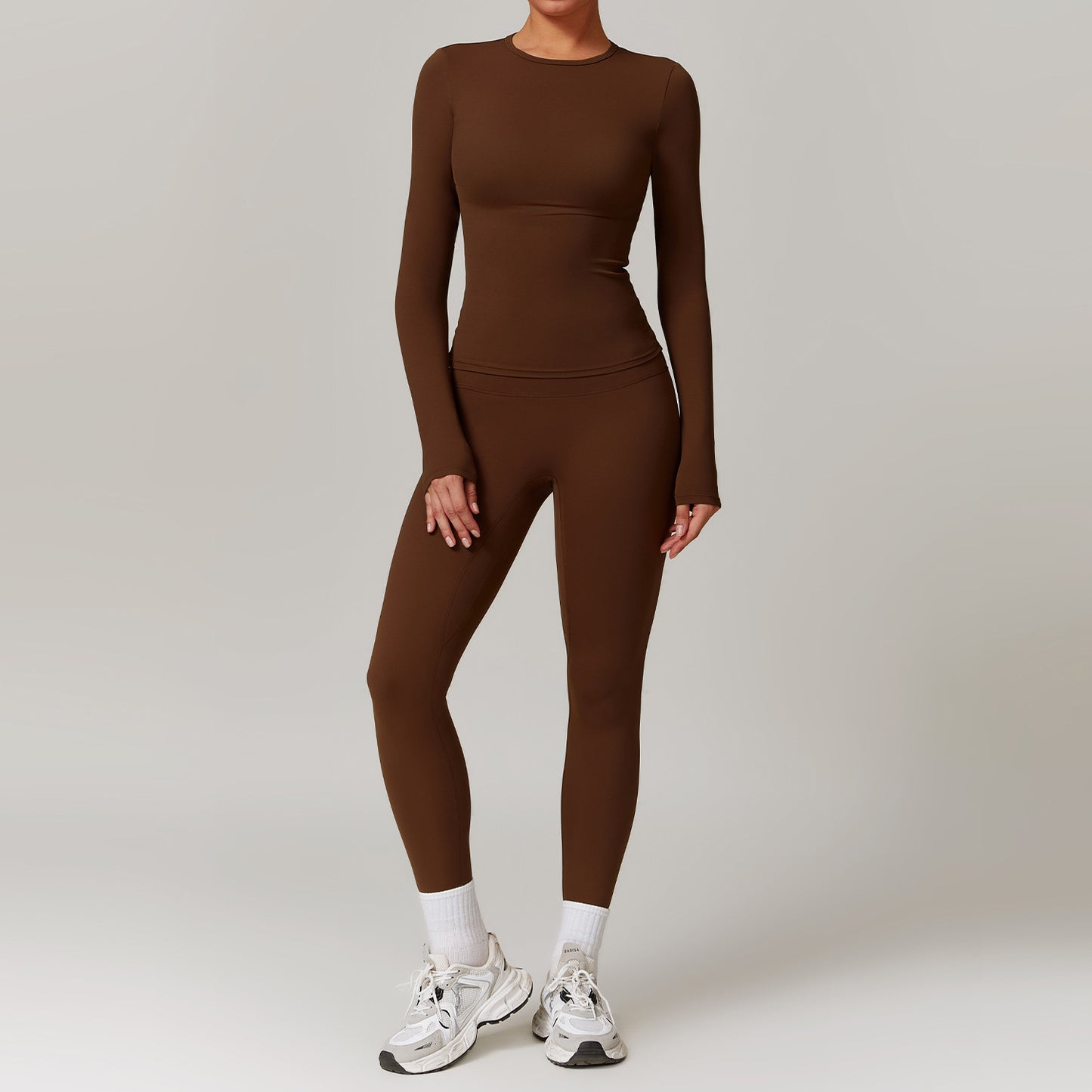 VelvaFit Women’s Brushed Yoga Set – Quick-Dry Long Sleeve & High-Waist Leggings