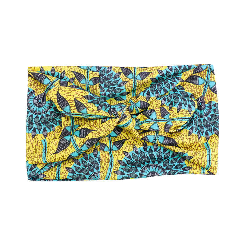 Retro Knot Yoga Headband – Ethnic Print, Wide-Brim Sweat-Absorbing Hair Band