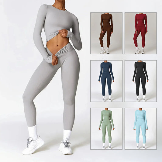 VelvaFit Women’s Brushed Yoga Set – Quick-Dry Long Sleeve & High-Waist Leggings