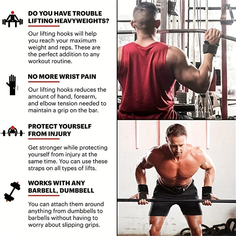 2-Pack Adjustable Weightlifting Wrist Hooks – Non-Slip Grip with Stainless Steel Support for Pull-Ups, Deadlifts & Strength Training"