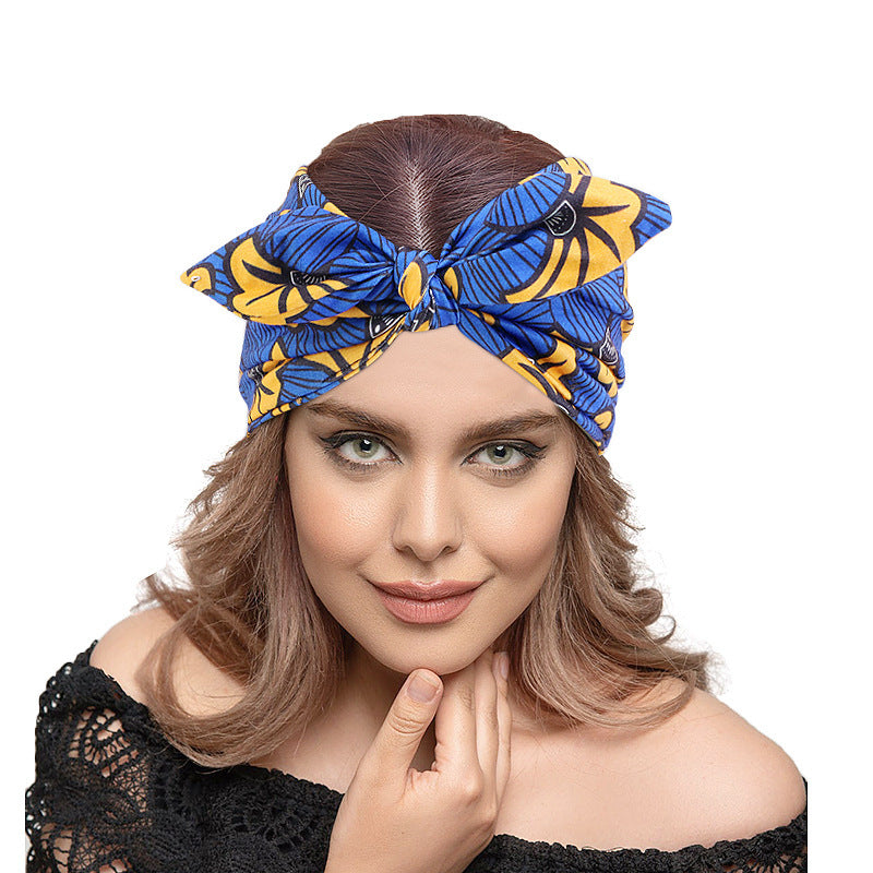Retro Knot Yoga Headband – Ethnic Print, Wide-Brim Sweat-Absorbing Hair Band