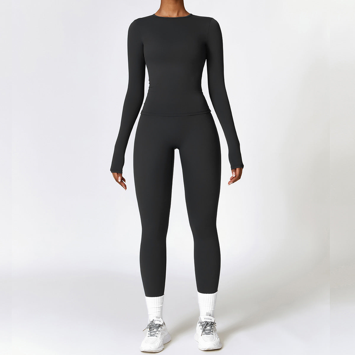 VelvaFit Women’s Brushed Yoga Set – Quick-Dry Long Sleeve & High-Waist Leggings