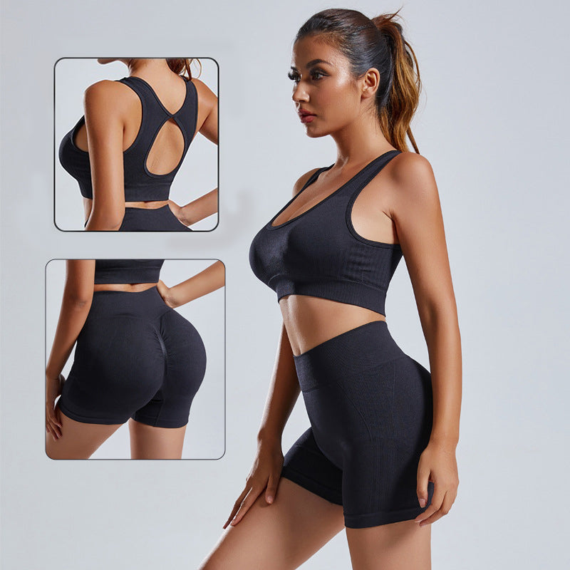 2PCS Women’s Seamless Yoga Set – High Waist Workout Shorts & Vest Gym Fitness Sportswear