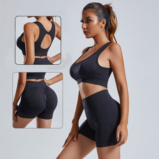 2PCS Women’s Seamless Yoga Set – High Waist Workout Shorts & Vest Gym Fitness Sportswear