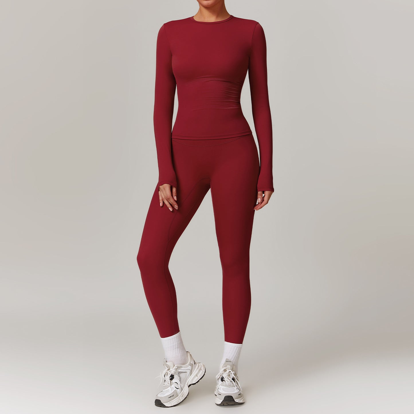 VelvaFit Women’s Brushed Yoga Set – Quick-Dry Long Sleeve & High-Waist Leggings