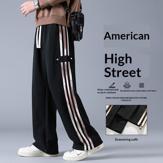 Men’s Three-Stripe Sweatpants – High Street Style Spring Jogger Pants