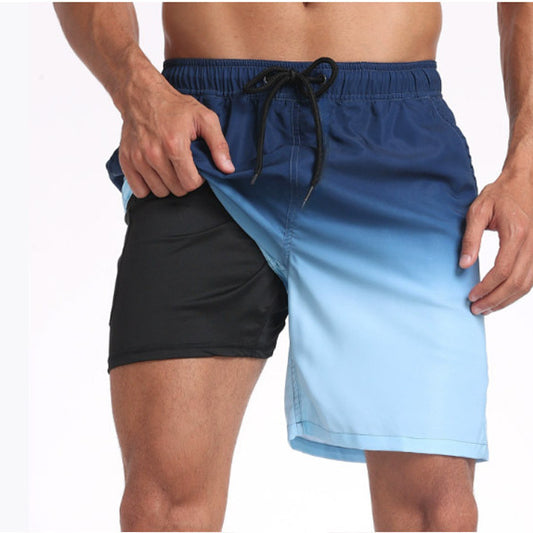 Men’s 3D Digital Printed Double-Layer Beach Shorts – European & American Style